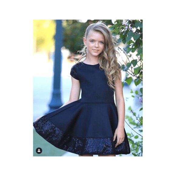 ❤️ NEW sz 8 Girls Holiday Dolls & Divas Black Elegant Sequin Scuba Tween Dress❤️ - Picture 1 of 1